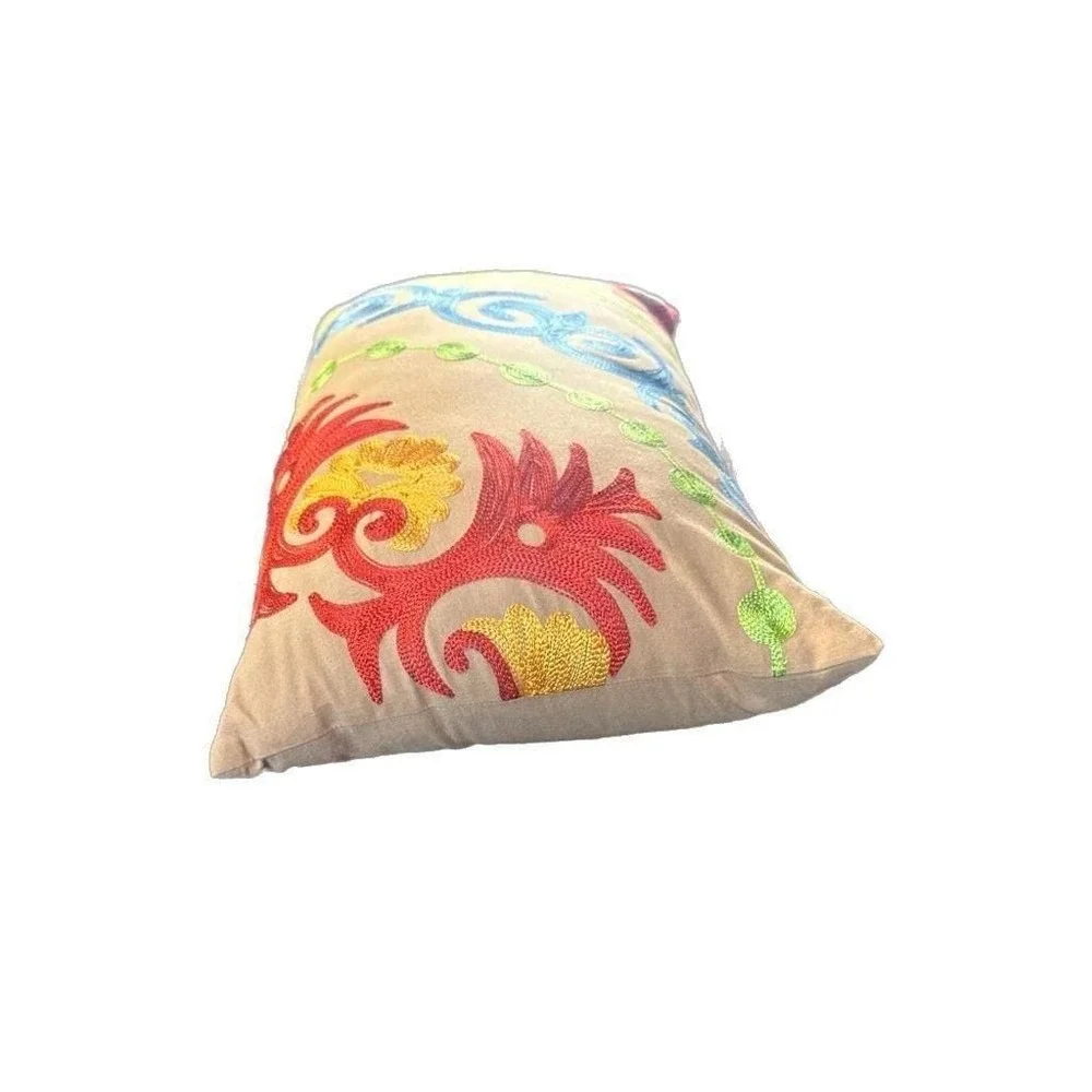 Vintage Pier 1 Imports Embroidered Boho Suzani Lumbar Throw Pillow 19x11